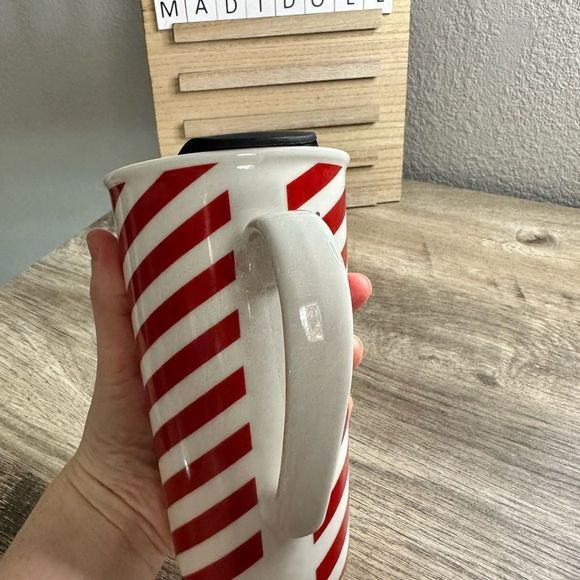 Starbucks Candy Cane Red White Handled Ceramic Coffee Mug - Picture 4 of 7